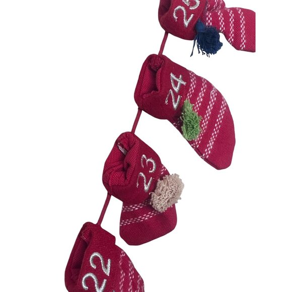 Christmas Garland Advent Calendar Mini Stockings Red White Embroidered Tassels - Picture 5 of 5